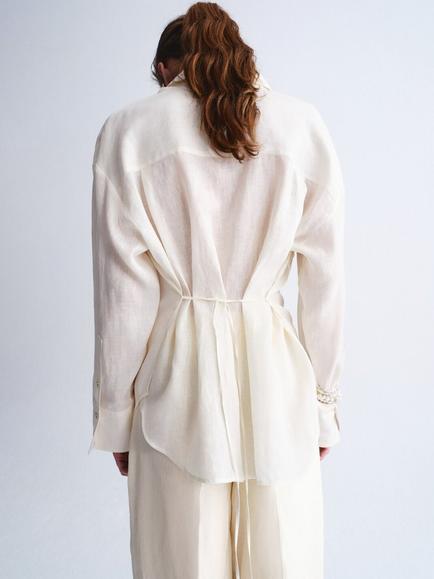 Mango Pure Linen Collared Shirt, Off White - view 2, Off White