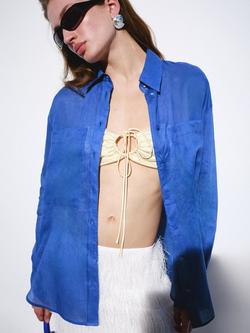 Mango Ramie Shirt, Blue, Blue