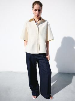 Mango Boxy Short Sleeve Shirt, Beige, Beige