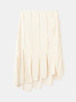 Mango Mid Rise Asymmetric Pleated Midi Skirt, Beige, Beige