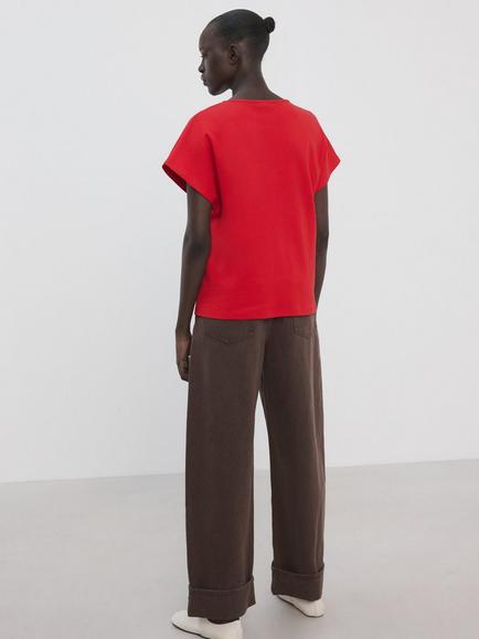 Mango V-Neck Relaxed T-Shirt, Red - view 2, Red