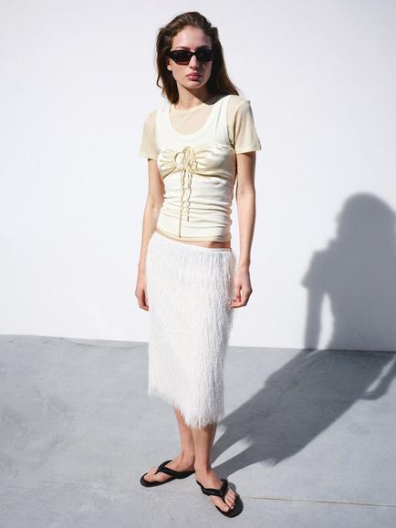 Mango Layered Short Sleeve T-Shirt, Off White, Off White