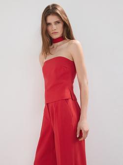 Mango Halterneck Sculpted Top, Red