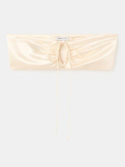 Mango Bandeau Crop Top, Beige, Beige