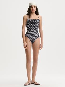 By Malene Birger Astella Signature Flower Print Swimsuit, Black, Black
