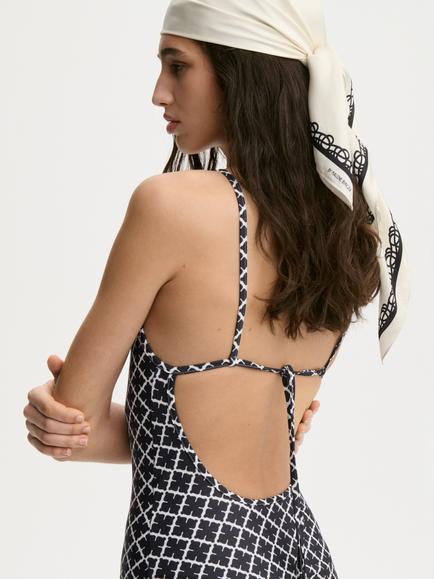 By Malene Birger Astella Signature Flower Print Swimsuit, Black - view 2, Black
