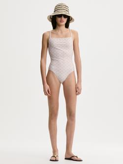 By Malene Birger Astella Signature Flower Print Swimsuit, Feather, Feather