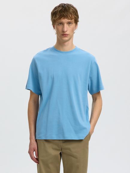 Selected Crew Neck Cotton T-Shirt, Blissful Blue, Blissful Blue