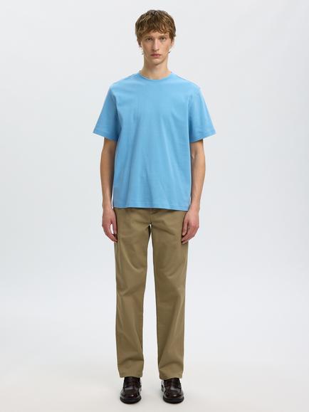 Selected Crew Neck Cotton T-Shirt, Blissful Blue - view 2, Blissful Blue