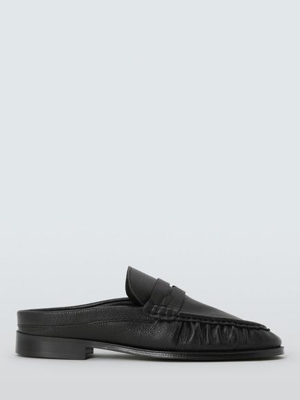 John Lewis Glasgows Leather Soft Ruched Casual Loafers, Black, Black