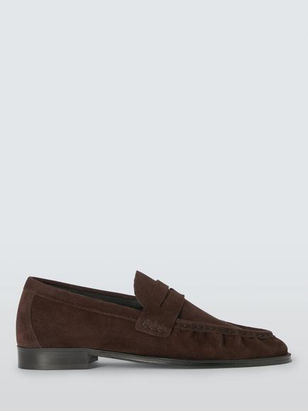 John Lewis Glasgows Suede Soft Ruched Casual Loafers, Chocolate, Chocolate