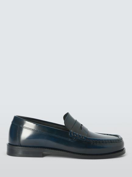 John Lewis Golders Leather Square Toe Loafers, Navy, Navy