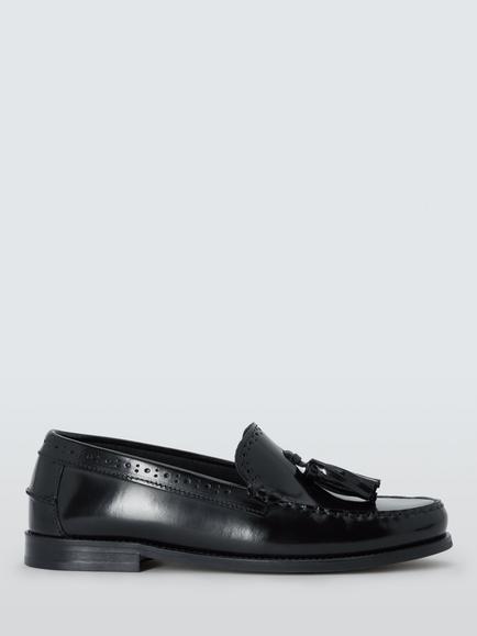 John Lewis Greta Leather Heritage Tassel Smart Loafers, Black, Black