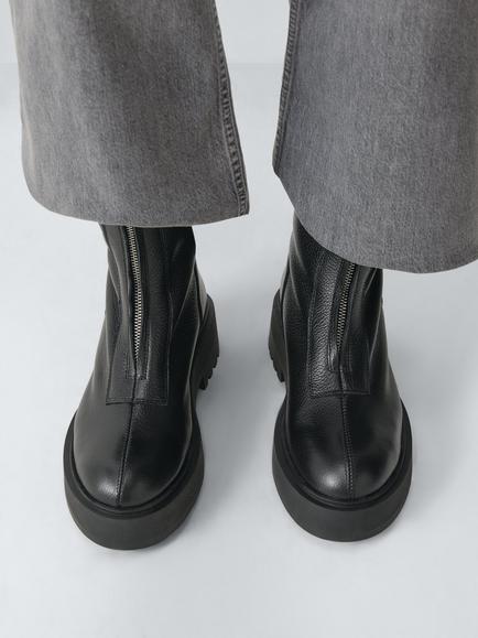 John Lewis Portland Leather Zip Front Flatform Ankle Boots, Black - view 2, Black
