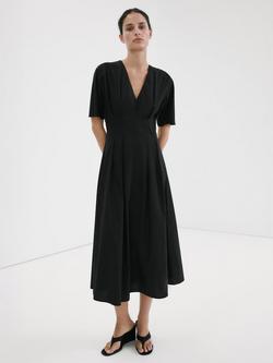 Mango V-Neck Midi Dress, Black, Black