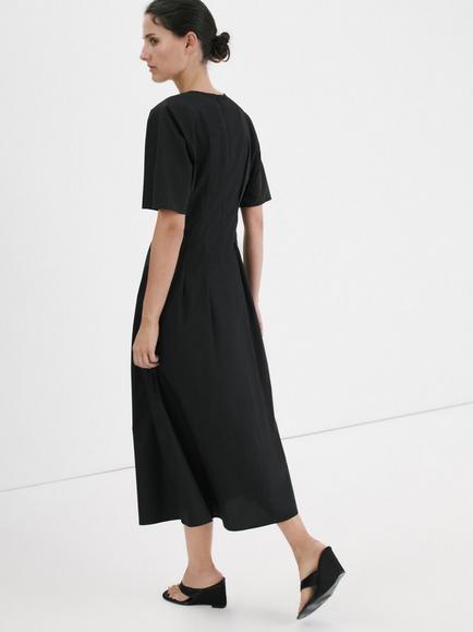 Mango V-Neck Midi Dress, Black - view 2, Black