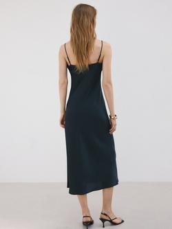 Mango Satin Bias Cut Slip Dress, Navy - view 2, Navy