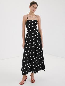 Mango Polka Dot Spaghetti Strap Midi Dress, Black, Black