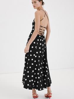 Mango Polka Dot Spaghetti Strap Midi Dress, Black - view 2, Black
