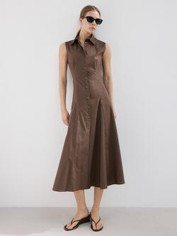 Mango Sleeveless Collared Midi Shirt Dress, Brown, Brown