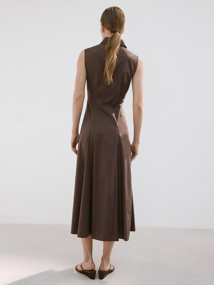 Mango Sleeveless Collared Midi Shirt Dress, Brown - view 2, Brown
