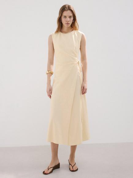 Mango Sleeveless Midi Dress, Vanilla, Vanilla
