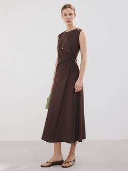 Mango Sleeveless A-Line Midi Dress, Chocolate, Chocolate