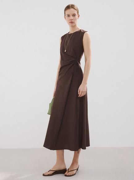 Mango Sleeveless A-Line Midi Dress, Chocolate, Chocolate