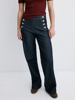 Mango Cotton Wide-Leg Jeans, Blue, Blue