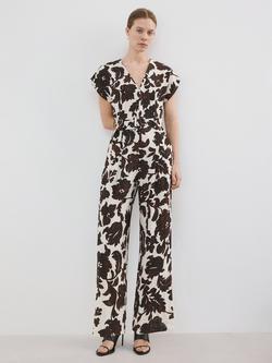 Mango Belted Short Sleeve Wide Leg Jumpsuit, Raw, Raw