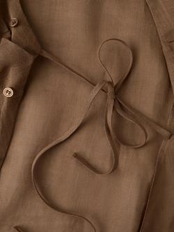 Mango Collared Long Sleeve Tie Waist Shirt, Brown - view 2, Brown