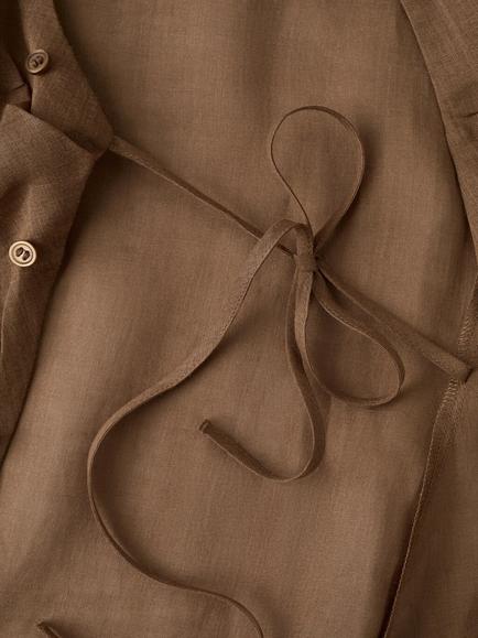 Mango Collared Long Sleeve Tie Waist Shirt, Brown - view 2, Brown