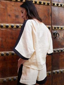 Mango Linen Colour Block Side Panel Shorts, Beige - view 2, Beige