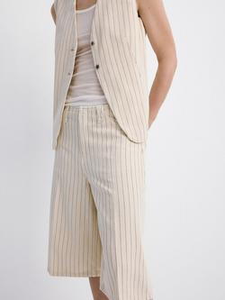 Mango Mid Rise Stripe Denim Shorts, Vanilla, Vanilla