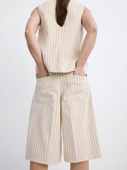 Mango Mid Rise Stripe Denim Shorts, Vanilla - view 2, Vanilla