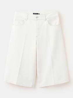 Mango Mid Rise Long Relaxed Denim Shorts, Off White, Off White