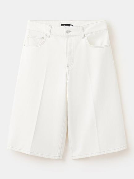 Mango Mid Rise Long Relaxed Denim Shorts, Off White, Off White