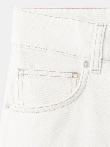 Mango Mid Rise Long Relaxed Denim Shorts, Off White - view 2, Off White