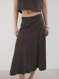 Mango Mid Rise Linen Blend Midi Skirt, Black, Black