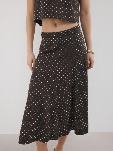Mango Mid Rise Linen Blend Midi Skirt, Black, Black