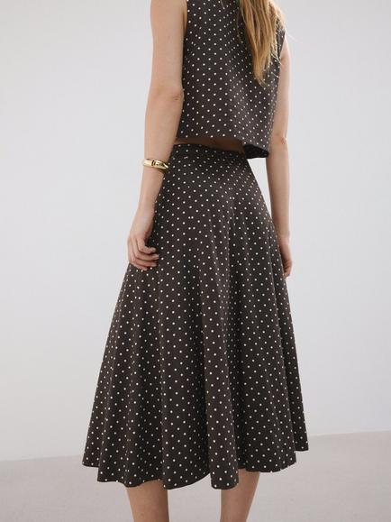 Mango Mid Rise Linen Blend Midi Skirt, Black - view 2, Black