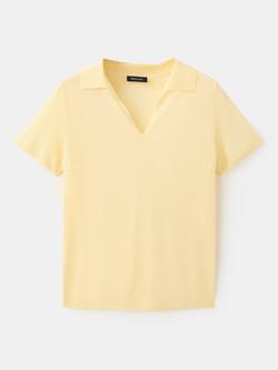 Mango Short Sleeve V-Neck Knit Top, Pastel Yellow