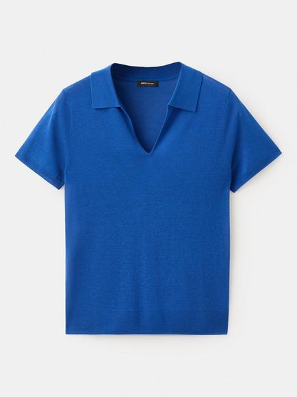 Mango Short Sleeve V-Neck Knit Top, China Blue