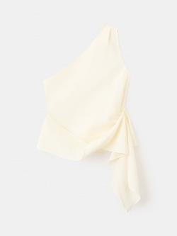 Mango Asymmetric One Shoulder Draped Bow Top, Off White, Off White