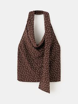 Mango Sleeveless Draped Halterneck Top, Brown, Brown