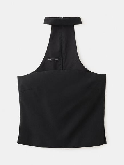 Mango Halterneck Sculpted Top, Black