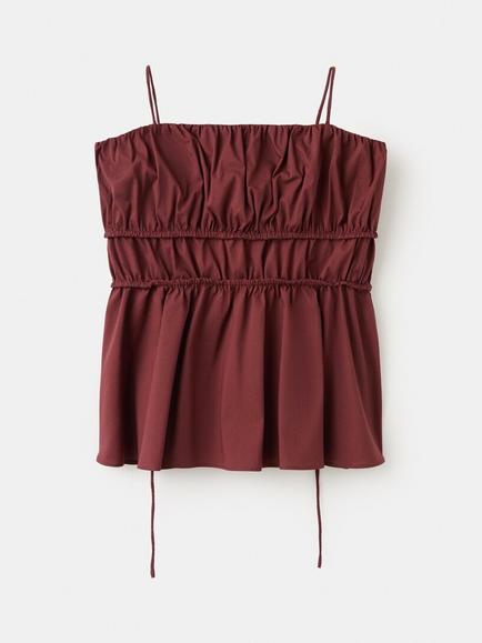 Mango Sleeveless Square Neck Ruched Peplum Top, Terracotta, Terracotta