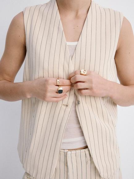 Mango Tailored Button Front V-Neck Waistcoat, Vanilla, Vanilla