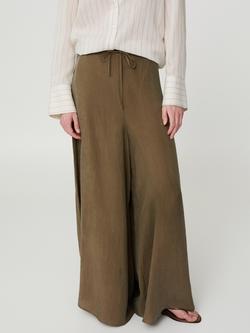 Mango Drawstring Wide Leg Trousers, Khaki, Khaki