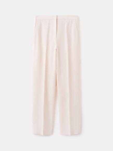 Mango Pure Linen Zip Fastening Trousers, Beige, Beige